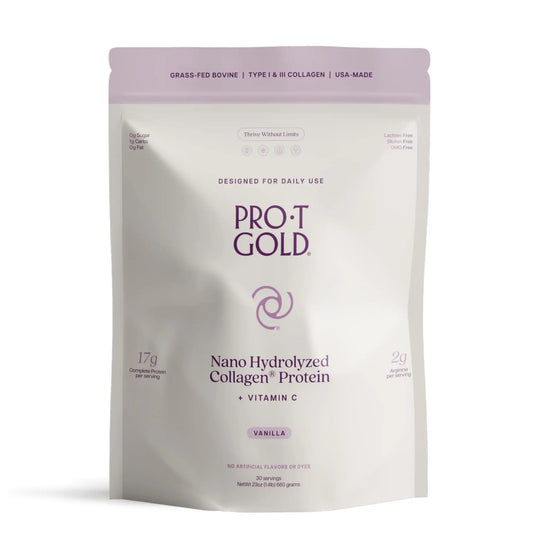 ProT Gold Collagen Protein Powder, 17g Protein Nano-Hydrolyzed Grass Fed Collagen, Vitamin C, 2g Arginine for Wound Support, Gluten Free, All Natural, Fat and Sugar Free, 0g Carbs, Vanilla, 23 oz, 30 ProT GoldAU supplements