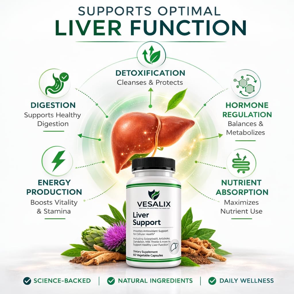 VESALIX Liver Support Supplement for Adults 40+ – Milk Thistle, Artichoke & Dandelion with Digestive Enzymes – Supports Digestion & Cellular Health – 60 Vegetarian Capsules VESALIX Au supplements