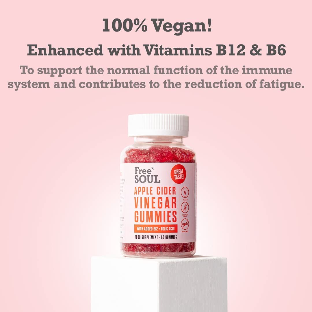 Apple Cider Vinegar Gummies with The Mother 1000mg Enhanced with Vitamin B12 & Folic Free Soul Au supplements