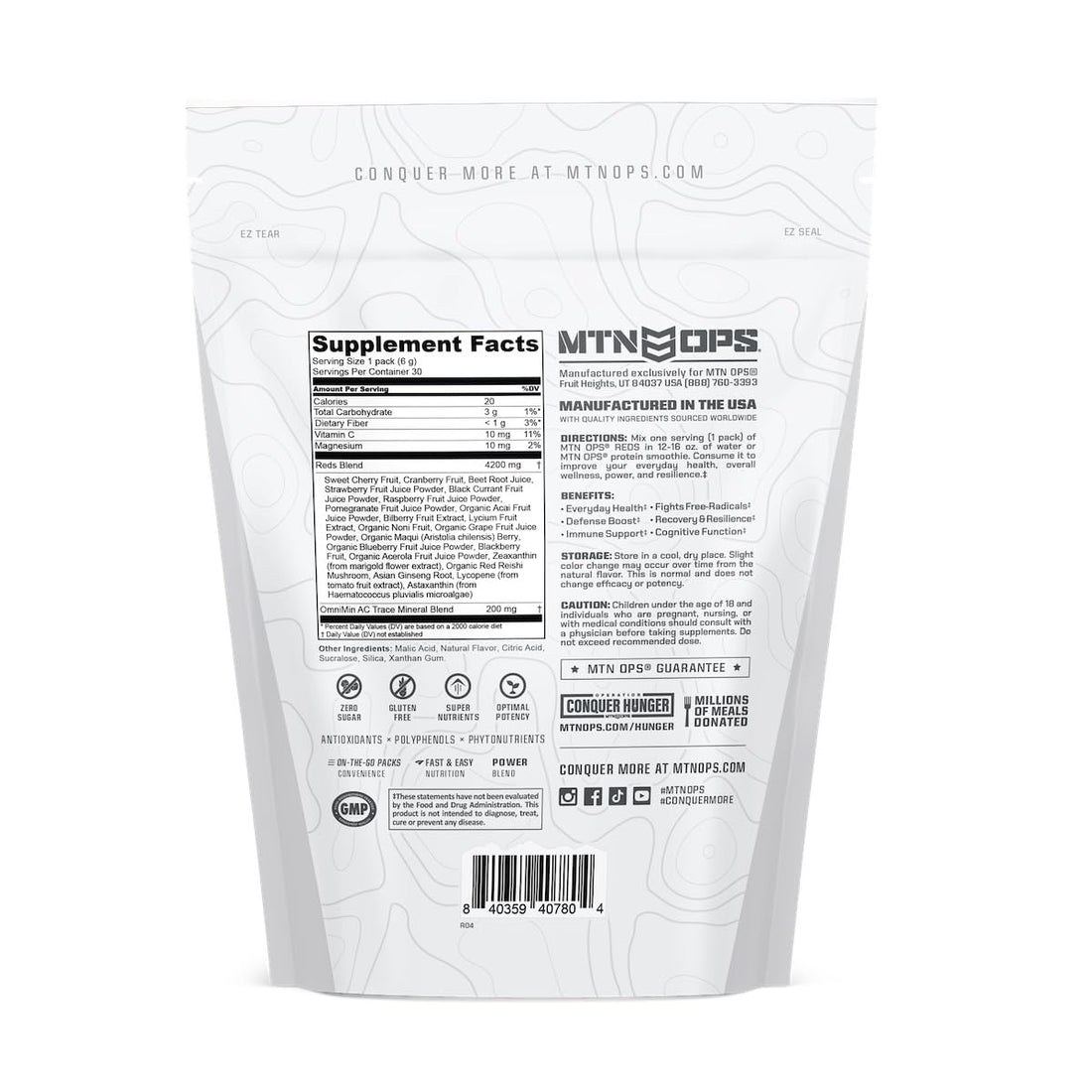 MTN OPS Reds Super Reds Antioxidant Drink Powder Daily Health Blend with Phytonutrients Free Radical Support 30 On The Go Stick Packs MTN OPS Au supplements