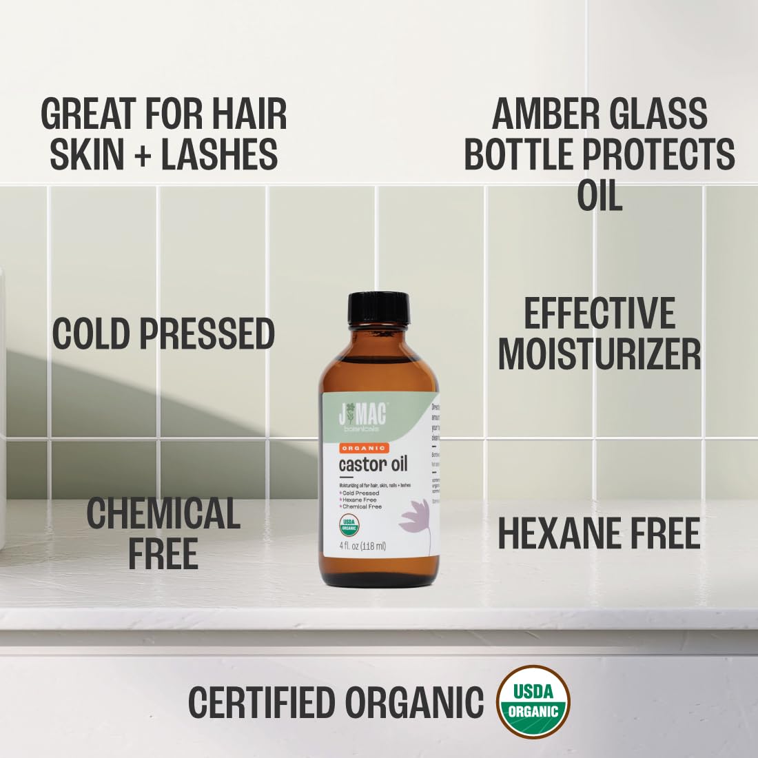 J MAC BOTANICALS Organic Castor Oil Cold Pressed (Glass Bottle, 4 oz ) J MAC BOTANICALS Au supplements