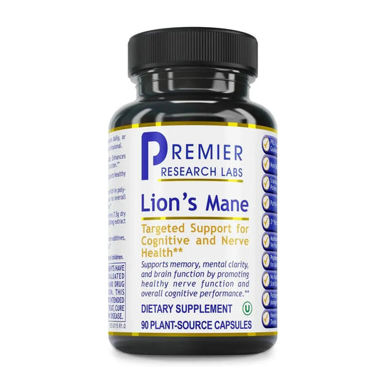 Premier Research Labs Lion's Mane - Lions Mane Mushroom Supplement Capsules for Focus, Memory, & Brain Support for Adults & Kids, 1000mg Premium Extract Per Serving - 90 Vegetarian Capsules Premier Research LabsAU supplements