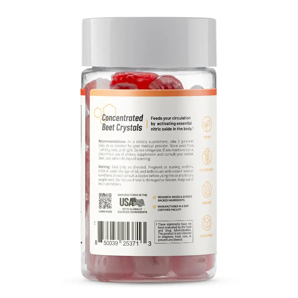 Snap Supplements Nitric Oxide Beet Root Gummies Supplement with Organic Beets - Energy & Circulation Support, 60 Sugar-Free Gummies (30 Servings, 1 Month Supply), Peach Snap Supplements Au supplements