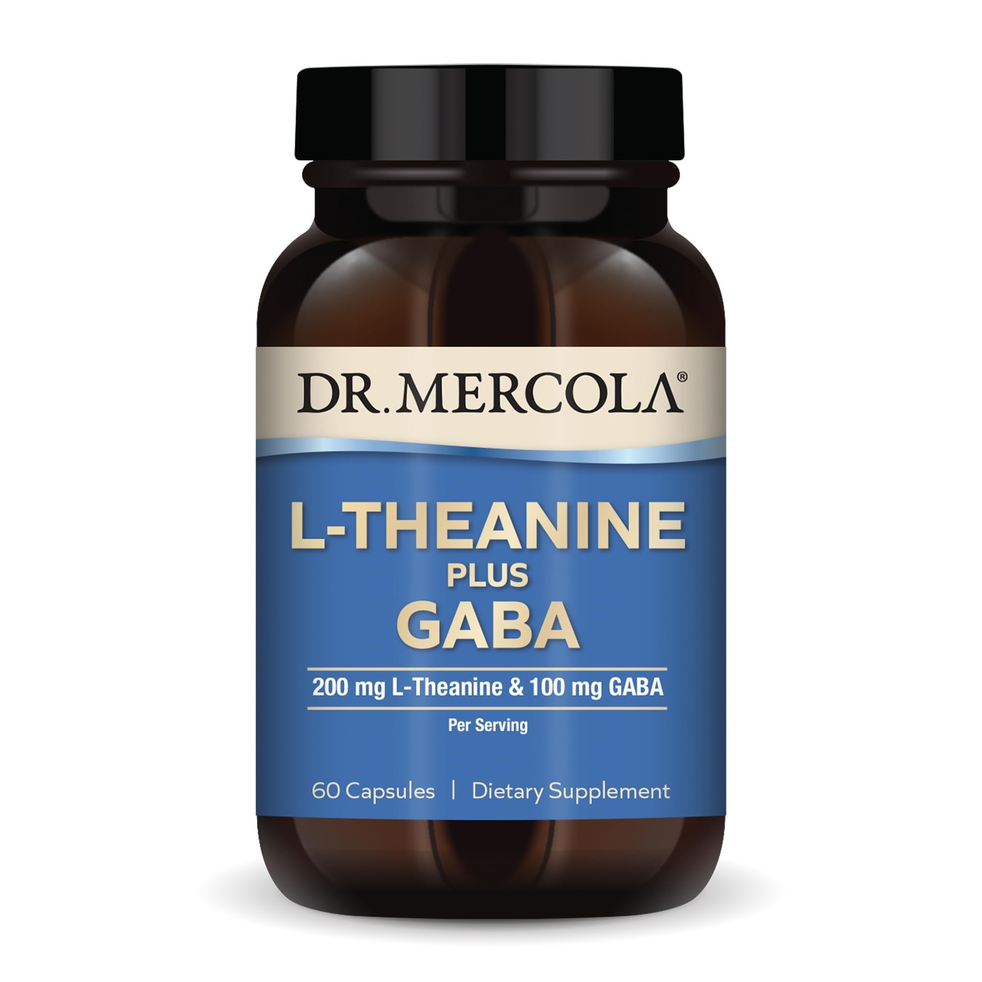 Dr. Mercola L-Theanine Plus GABA - Supports Relaxation - Focus & Cognitive Function - Stress Support Supplement - 200 mg L-Theanine - 100 mg GABA - 60 Capsules Dr. Mercola Au supplements