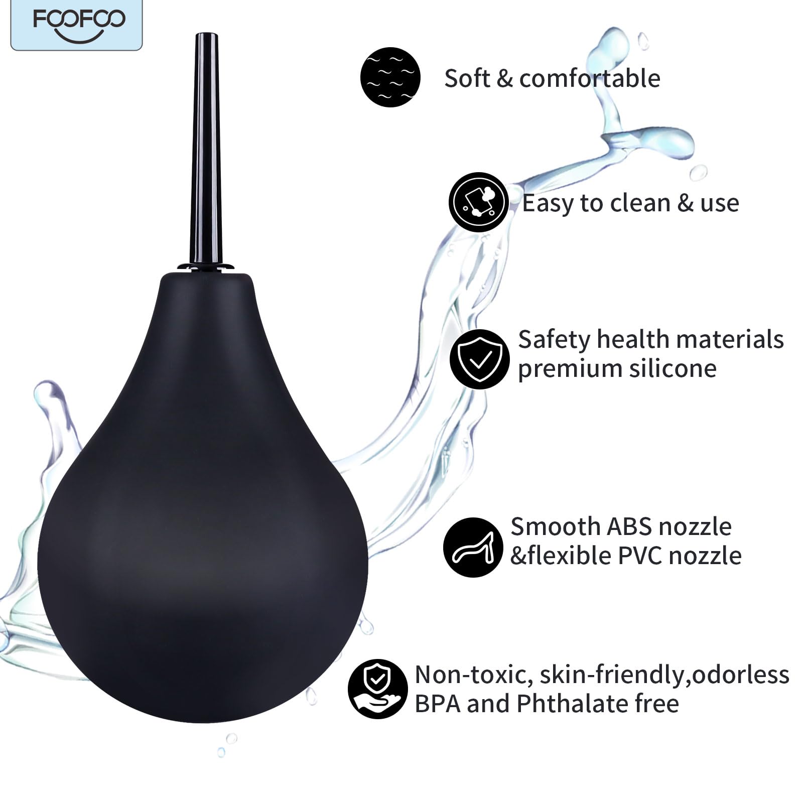 Enema Bulb 7.6oz Douche Enema Kit Includes 4 Nozzles for Women & Men Black with Storage Bag FOOFOO Au supplements