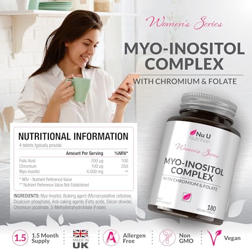 Myo-Inositol Complex 4000mg - 180 Vegan Tablets, 6 Weeks Supply - with 200ug Folate Nu U Nutrition Au supplements