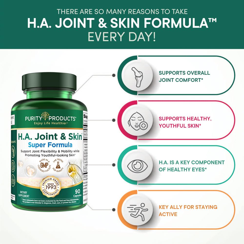Purity Products H.A. Joint and Skin Super Formula Biocell Collagen w/Hyaluronic Acid Supports Healthy Joint Flexibility, Healthy Synovial Fluid, and Lubrication - 5-Loxin - 90 Capsules (1) Purity Products Au supplements