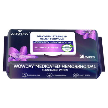 Wowday Flushable Hemorrhoid Wipes | Maximum Strength Witch Hazel Wipes | 56 Count Fragrance Free Adult Hemorrhoids Medicated Witch Hazels Wipe for Butt Hemorrhoidal Itch WowDay Au supplements