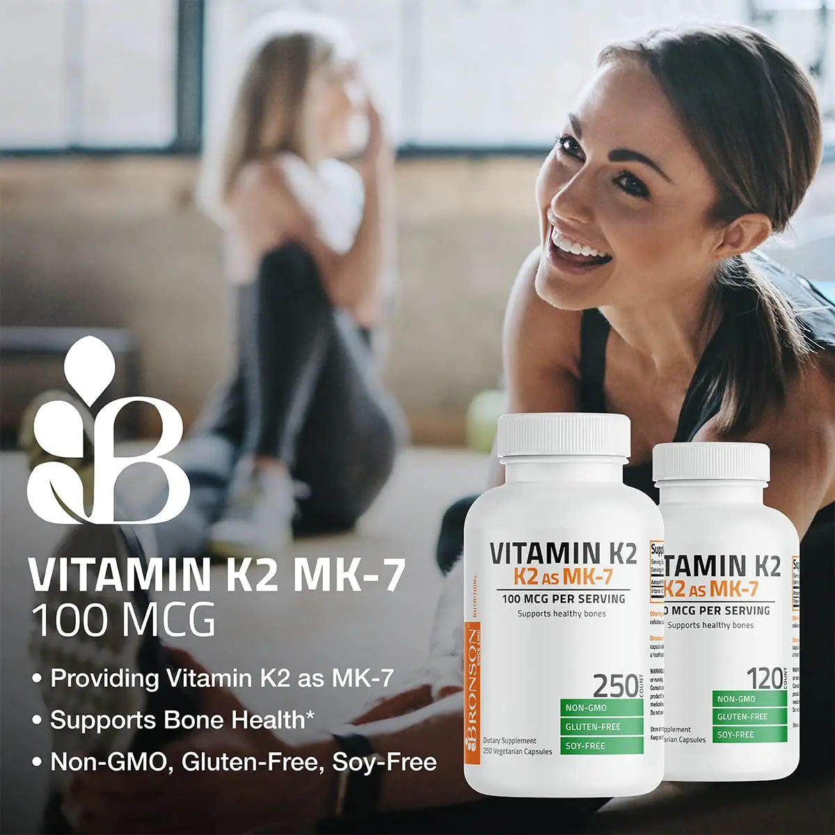 Bronson Vitamin K2 as MK-7 Menaquinone 100 mcg Non-GMO, 250 Capsules Bronson Au supplements