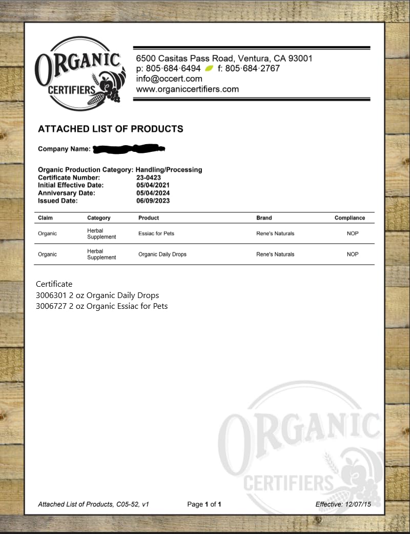 Essiac Original Tea USDA Organic Daily Drops for Enhanced Lymphatic Drainage and Immune Support | Alcohol Free Concentrated Formula | 2oz (59ml) Essiac Au supplements