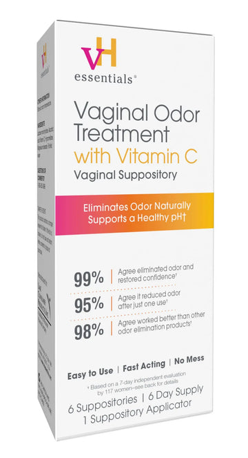vH Essentials Vaginal Odor Treatment with Vitamin C, Boric Acid Suppositories Alternative, Supports Balanced pH, Eliminates Naturally, Suppositories, 6 w/Applicator, White vH essentials Au supplements