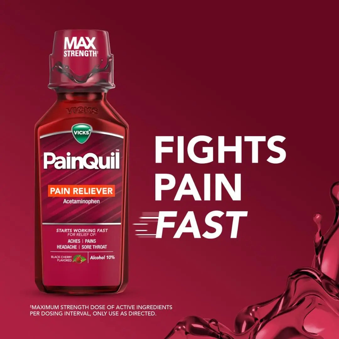 Vicks PainQuil Pain Relief Acetaminophen 1000mg Max Strength‡ Adult Pain Reliever Liquid 12oz, Backache Headache Relief, 1 Daytime Pain Reliever Vicks Au supplements