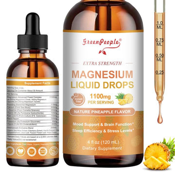 GREENPEOPLE Magnesium Glycinate Liquid Drop - 17-in-1 4Fl. Oz Triple Magnesium Complex Supplement with Glycinate 400mg & Citrate 500mg Taurate/L-Theanine for Calm Mood/Muscle/Sleep,Pineapple Flavor GREENPEOPLE Au supplements