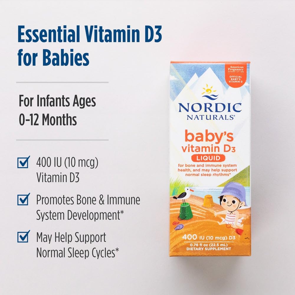 Nordic Naturals Baby’s Vitamin D3, Unflavored - 0.76 oz - 400 IU Vitamin D3 - Healthy Bones, Immune System Support, Normal Sleep Rhythms - Non-GMO, Certified Vegetarian - 90 Servings Nordic Naturals Au supplements