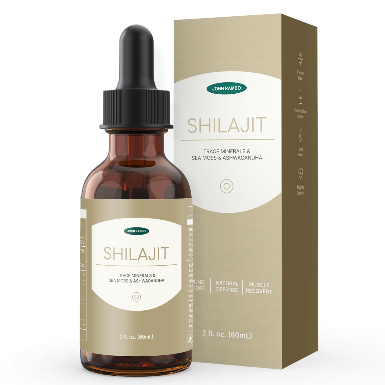 JOHN RAMBO Shilajit Liquid Drops with Sea Moss, Ashwagandha, Zinc, and Magnesium – Liquid Multimineral Supplement for Women and Men – Terra Mineral JOHN RAMBO Au supplements