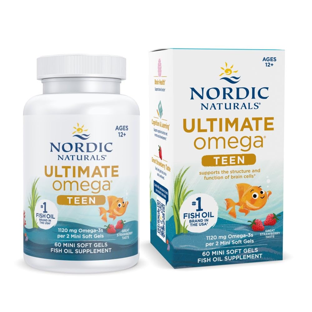 Nordic Naturals Ultimate Omega 2X Teen, Strawberry - 60 Mini Soft Gels - 1120 mg Total Omega-3s with EPA & DHA - Brain Health, Positive Mood, Social Development, Learning - Non-GMO - 30 Servings Nordic Naturals Au supplements