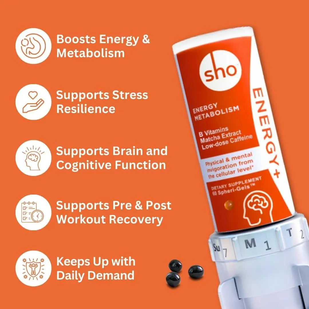 SHO Vegan Energy+ Focus Supplement Kit- Matcha Green Tea Extract, Methylated B Complex, Vitamin B and Caffeine Natural Energy Booster Without Crash, Jitters for Men and Women - 60 Pills Refill Bottle SHO Au supplements