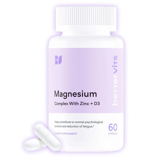 Bettervits Magnesium Glycinate Complex with Citrate Malate Zinc & Vitamin D3 | High Absorption Pure Magnesium 225mg Supplement Chelated Formula for Muscle Relaxation, Sleep Support – 60 Capsules BettervitsAU supplements