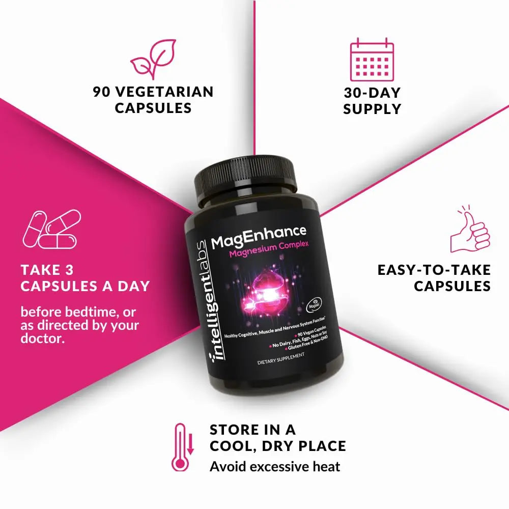 Intelligent Labs MagEnhance Magtein Magnesium Complex Supplement L-Threonate with Magnesium Glycinate and Taurate, 90 Capsules Intelligent Labs Au supplements