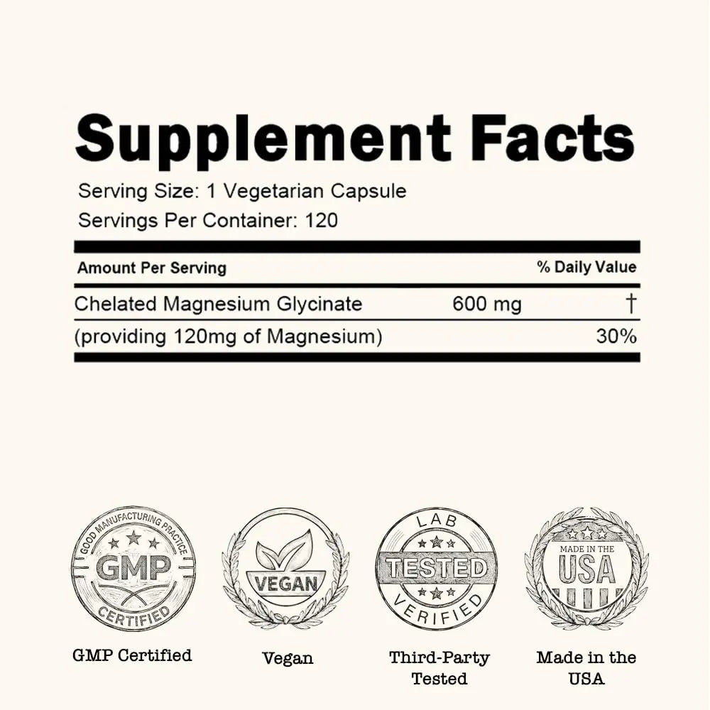 Zenium - Magnesium Glycinate for Sleep, Chelated, 600mg per Serving, 120 Capsules | High Absorption | Relieve Tension, Worry, Nervousness | Calm The Mind & Body | Ayurvedic | Natural Relief Supplement Zenium Au supplements