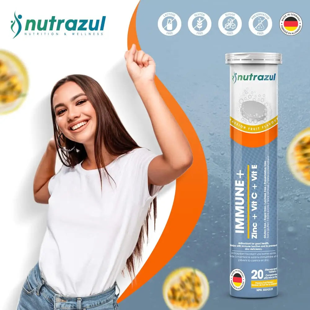 nutrazul Immune+ Effervescent Tablets, Vitamin C, Vitamin E & Zinc Supplement, Supports Overall Wellness with a VIT C, VIT E & Zinc Blend nutrazul Au supplements