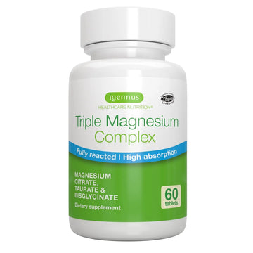 Igennus Superior Triple Magnesium Complex, Fully Reacted & Chelated Glycinate, Taurate & Citrate, Clean Label, High Bioavailability & Absorption, 60 Tablets, Vegan, Non-Buffered Igennus Healthcare Nutrition Au supplements