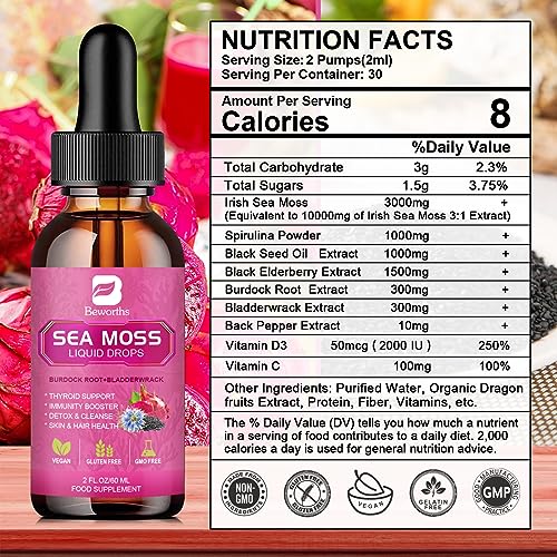 3000mg Sea Moss Liquid Drops - Black Seed Oil & Irish Sea Moss Gel B BEWORTHS Au supplements