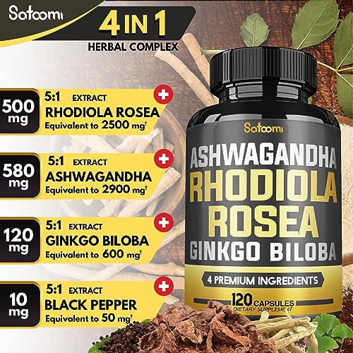 6050mg Rhodiola Rosea Supplement with Ashwagandha Root, Ginkgo Biloba & Black Pepper Satoomi Au supplements