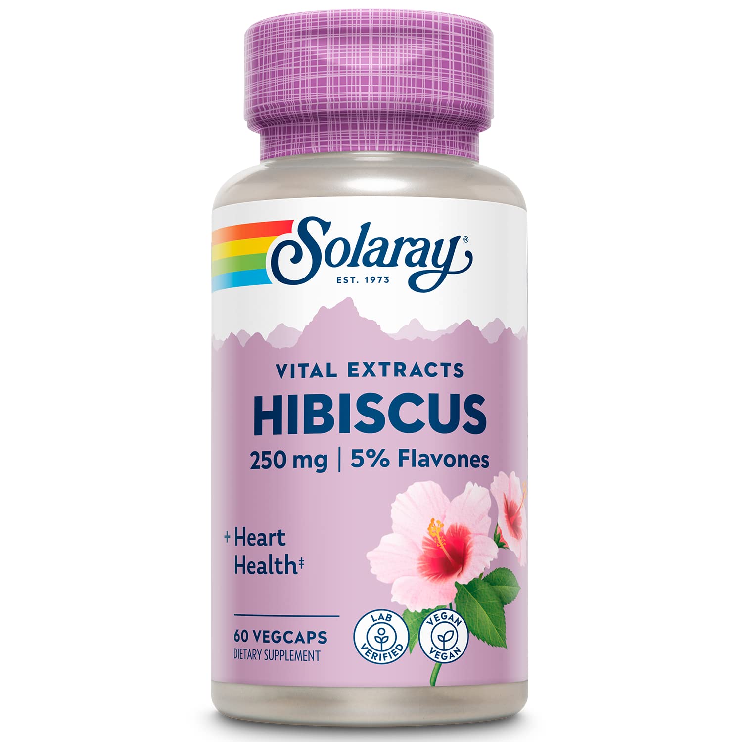 SOLARAY Hibiscus Flower Extract Sabdariffa Supplement - 250 mg, Healthy Cardiovascular Function Support for Men and Women, Non-GMO, Vegan Capsules - 60 Count VegCaps SOLARAY Au supplements
