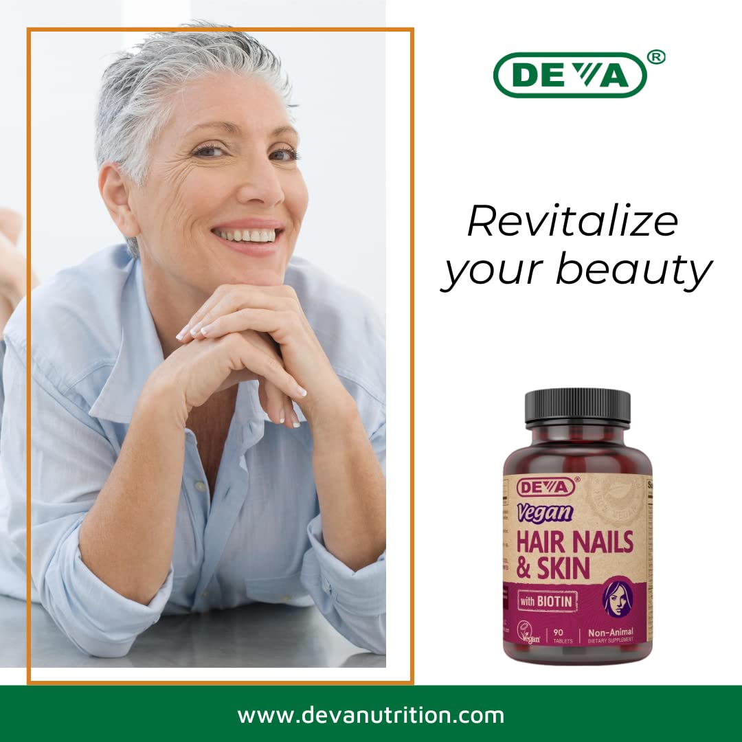 DEVA Vegan Vitamins Hair, Nails & Skin Supplement with 500 mcg of Biotin Per Tablet 90 Tablets (Pack of 2) DEVA Au supplements