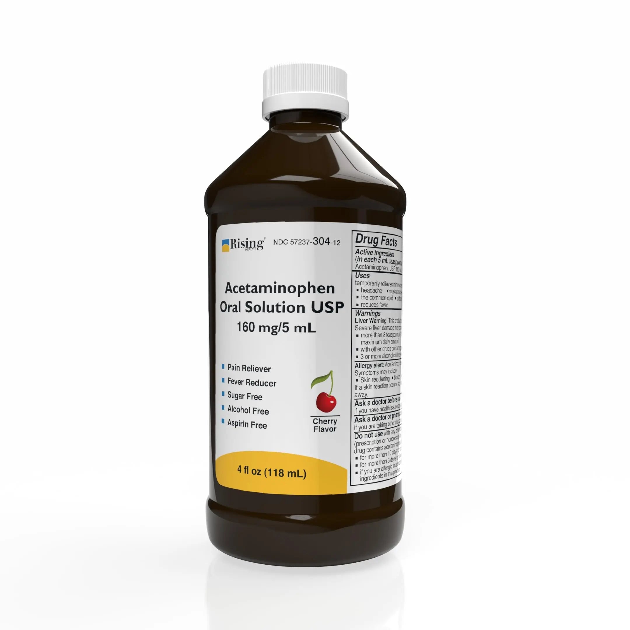 Rising Health Acetaminophen Oral Solution USP, 160 mg/5 mL | Pain & Fever Reliever | Cherry Flavor | Available in 118 mL & 473 mL (118ml - 4oz) Rising Au supplements