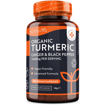 Organic Turmeric 1440mg (High Strength) with Black Pepper & Ginger - 180 Vegan Turmeric Nutravita Au supplements