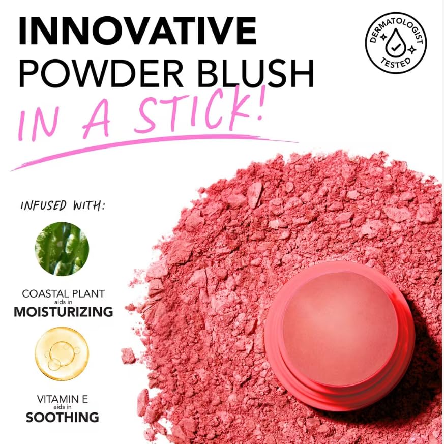 Polite Society Polite Pops Powder Blush Stick, Hybrid Cream to Powder Formula, Buildable Color with Coastal Plant and Vitamin E, Malibu shimmering golden peach Aus Healthcare Au supplements