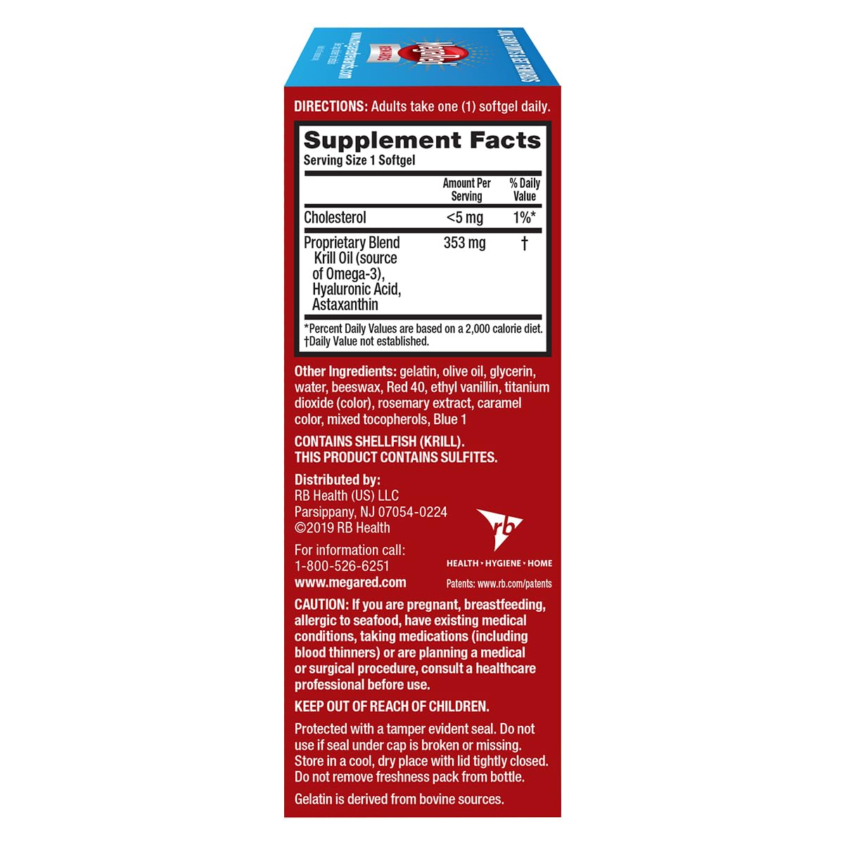 Omega-3 Krill Oil and Joint Supplement - Megared Joint Care 60 softgels - EPA/DHA fatty acids, Antioxidants, Hyaluronic acid, No fishy burp aftertaste as with Fish Oil MegaRed Au supplements
