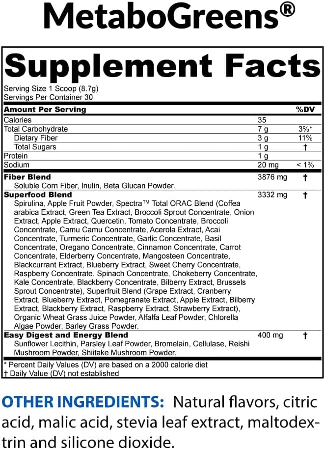 BioTrust Metabo Greens Superfood Powder - Super Greens Powder, Fruit & Veggie Blend with Clinically Studied Spectra - Non GMO, Soy Free, Gluten Free, Dairy Free, Energizing Berry Flavor (30 Servings) BioTrust Au supplements
