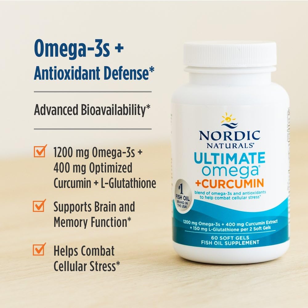 Nordic Naturals Omega Curcumin, Lemon - 60 Soft Gels - 1200 mg Omega-3 + 400 mg Optimized Curcumin - Combats Cellular Stress - Non-GMO - 30 Servings Nordic Naturals Au supplements