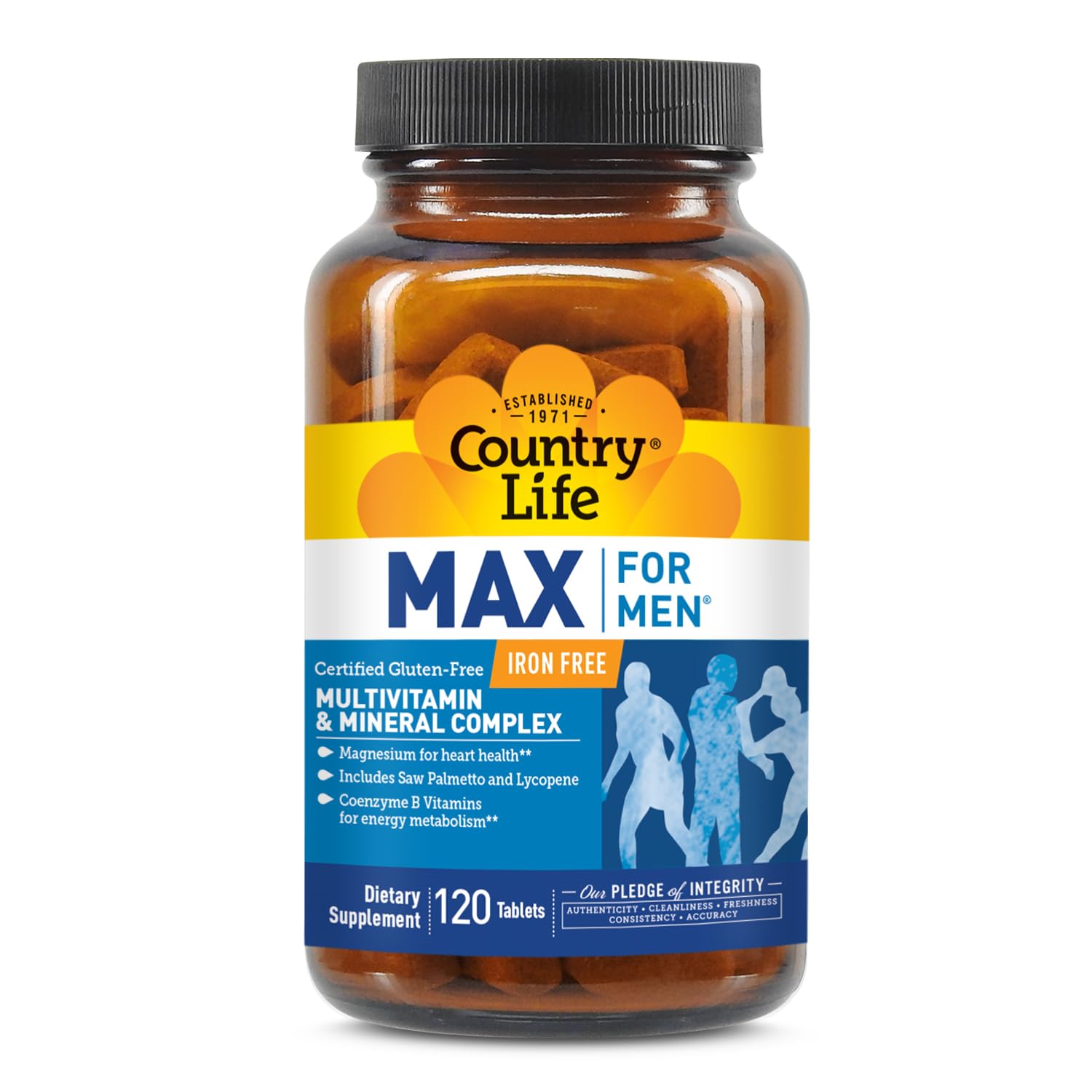 Country Life Max for Men Multivitamin: Iron-Free, Gluten Free, Saw Palmetto, Lycopene, Daily Support for Energy, Heart & Men's Health,120 Vegetarian Tablets Country Life Au supplements