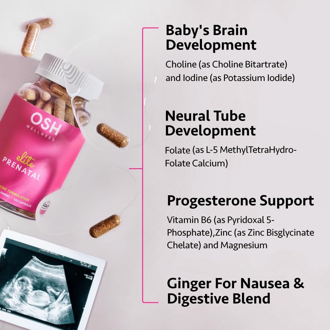 Ayurvedic Elite Prenatal Vitamins with Folate, Choline, Iron, Iodine & more | Made in USA | Optimal Bioavailability | Supports Baby's Growth and Brain Development | 30 Day Supply - OSH Wellness Freshly Moms Au supplements