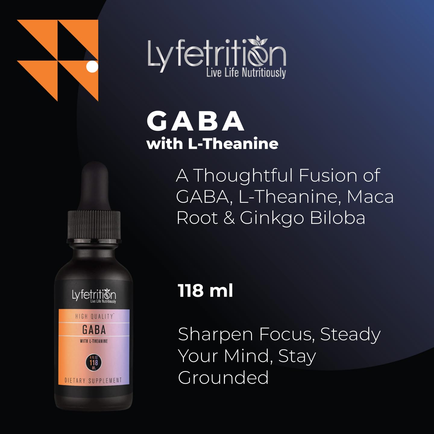 Lyfetrition GABA with L-Theanine, Ginkgo Biloba (Salisburia biloba) Extract, Organic Peruvian MACA Root (Lepidium meyenii) Extract, 118 ml, 4 FL Oz Liquid, 220 Servings, Made in USA, Quick Absorption Lyfetrition Au supplements