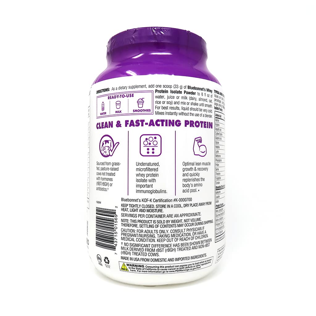 BlueBonnet 100% Natural Whey Protein Isolate Powder, Chocolate, 2 Pound Bluebonnet Au supplements
