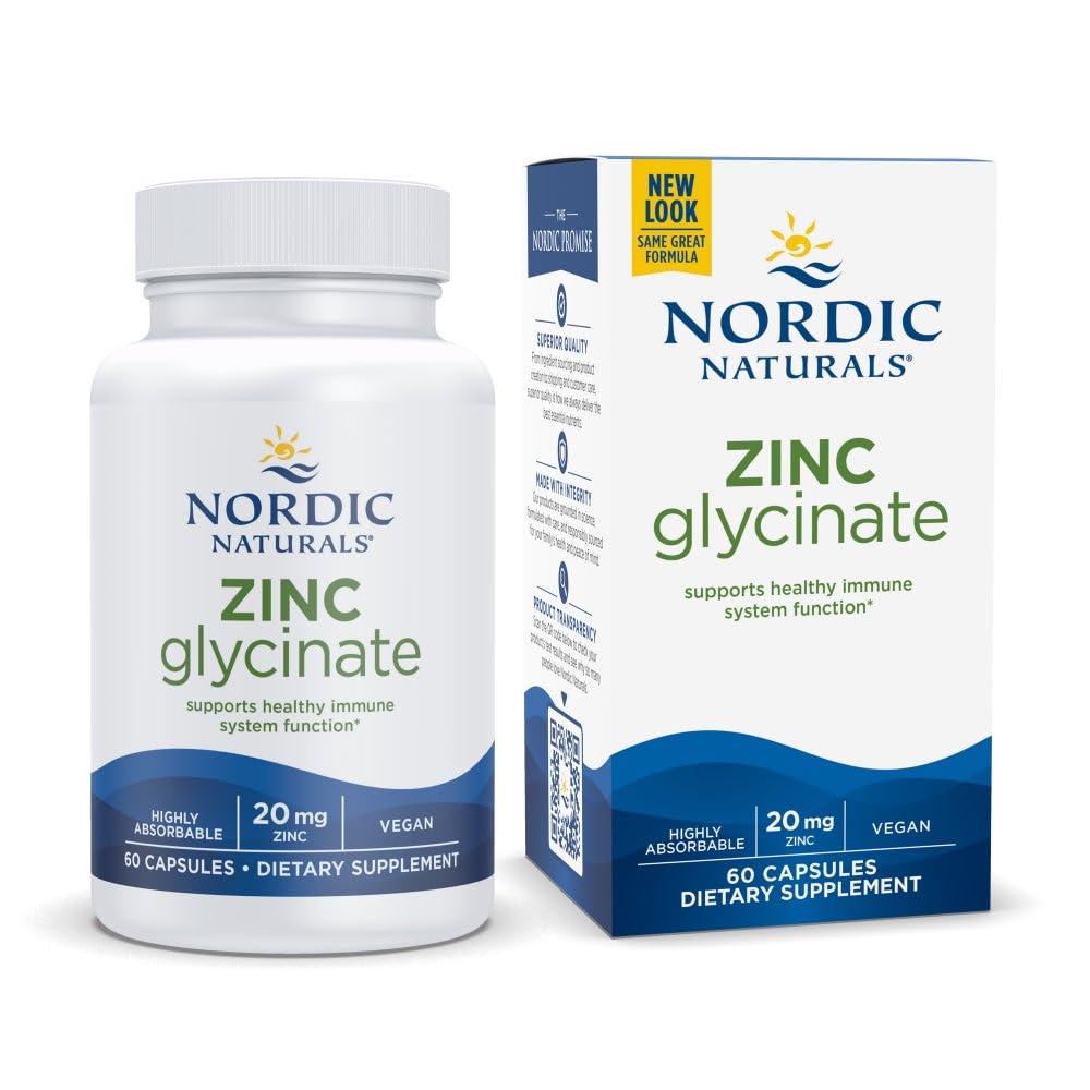 Nordic Naturals Zinc Glycinate - 60 Capsules - 20 mg Highly Absorbable Zinc Glycinate - Optimal Wellness - Non-GMO, Gluten Free, Vegan - 60 Servings Nordic Naturals Au supplements