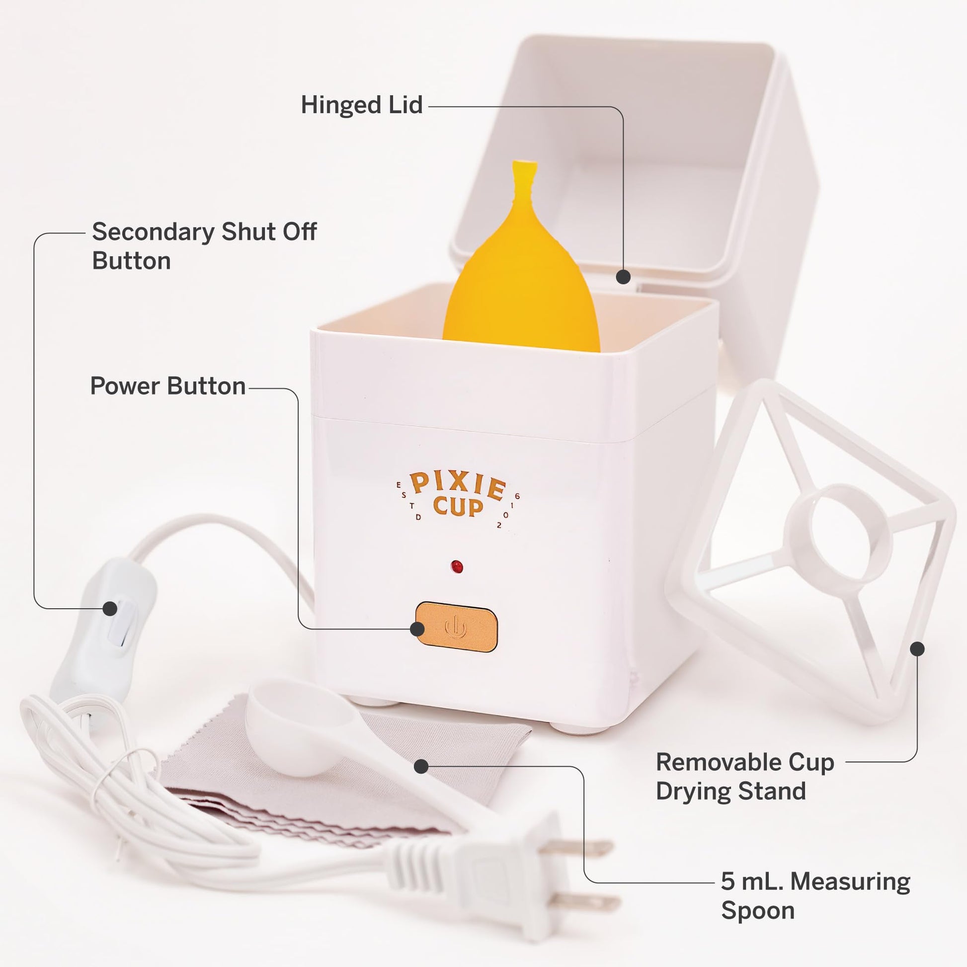Pixie Menstrual Cup Sterilizer Cleaner Machine - The Only Hinged Lid Steamer & Drying Stand Pixie Cup Au supplements