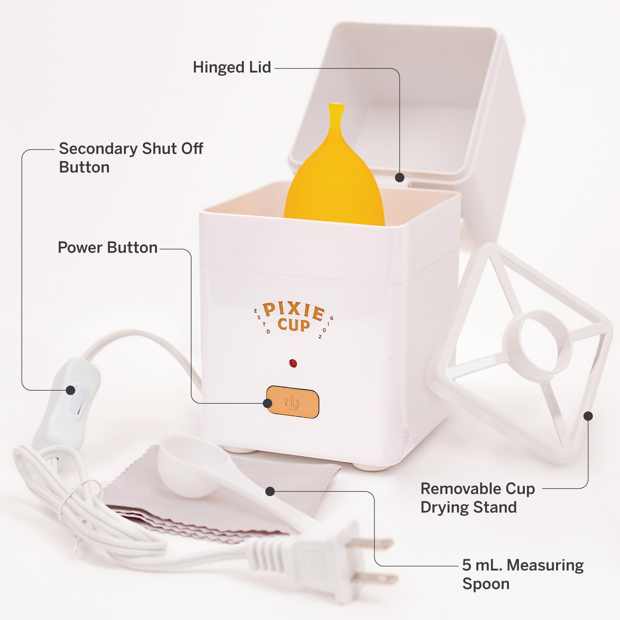 Pixie Menstrual Cup Sterilizer Cleaner Machine - The Only Hinged Lid Steamer & Drying Stand Pixie Cup Au supplements