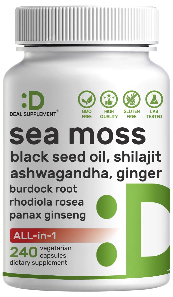DEAL SUPPLEMENT Irish Sea Moss 240 Veggie Capsules – 14 Superfood Complex with Black Seed Oil, Ashwagandha, & Ginger DEAL SUPPLEMENT Au supplements