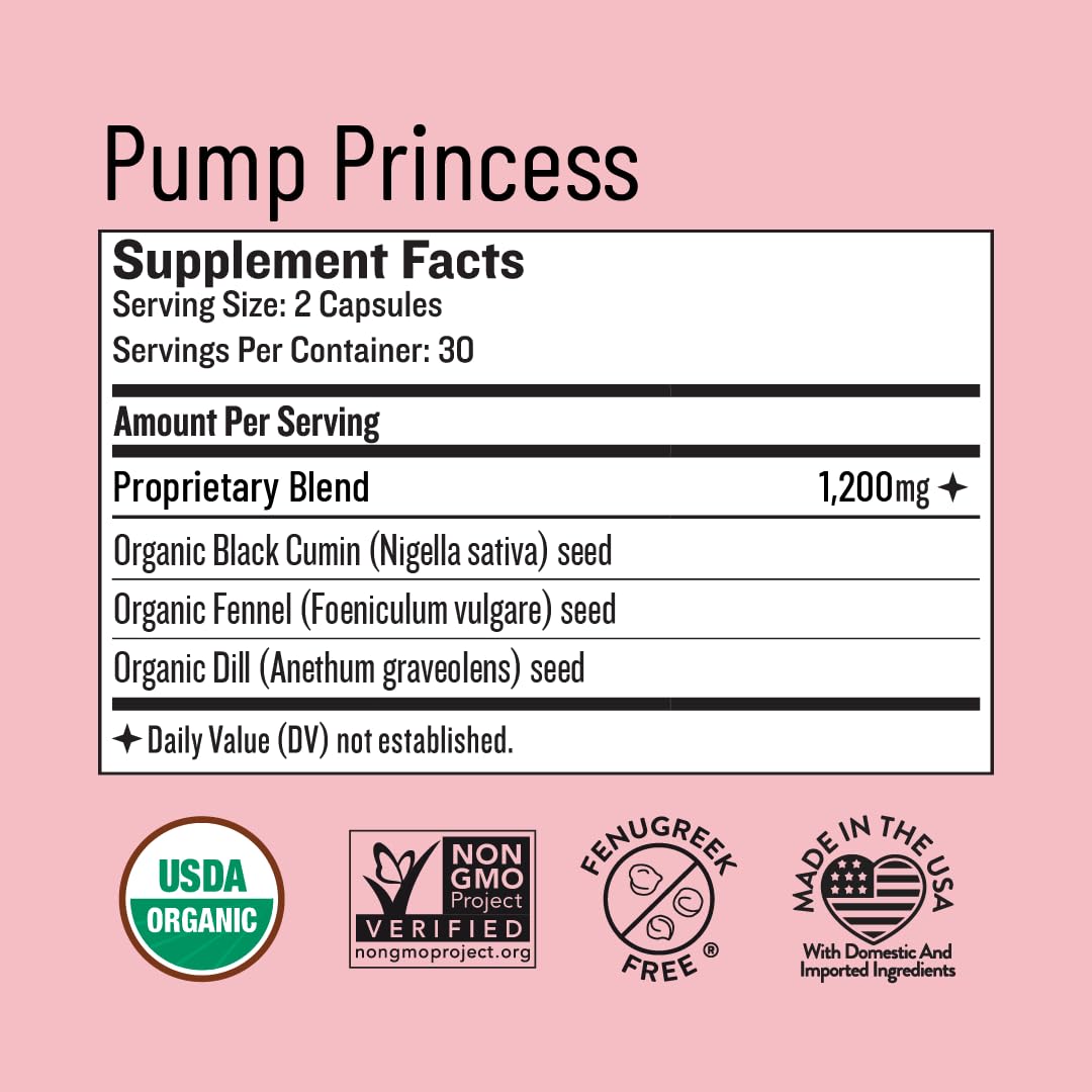 Legendairy Milk Pump Princess Lactation Supplement - Breastfeeding Supplements for Milk Supply Increase and Milkflow - Organic Black Cumin, Fennel and Dill Seeds, Fenugreek Free - 60 Capsules Legendairy Milk Au supplements