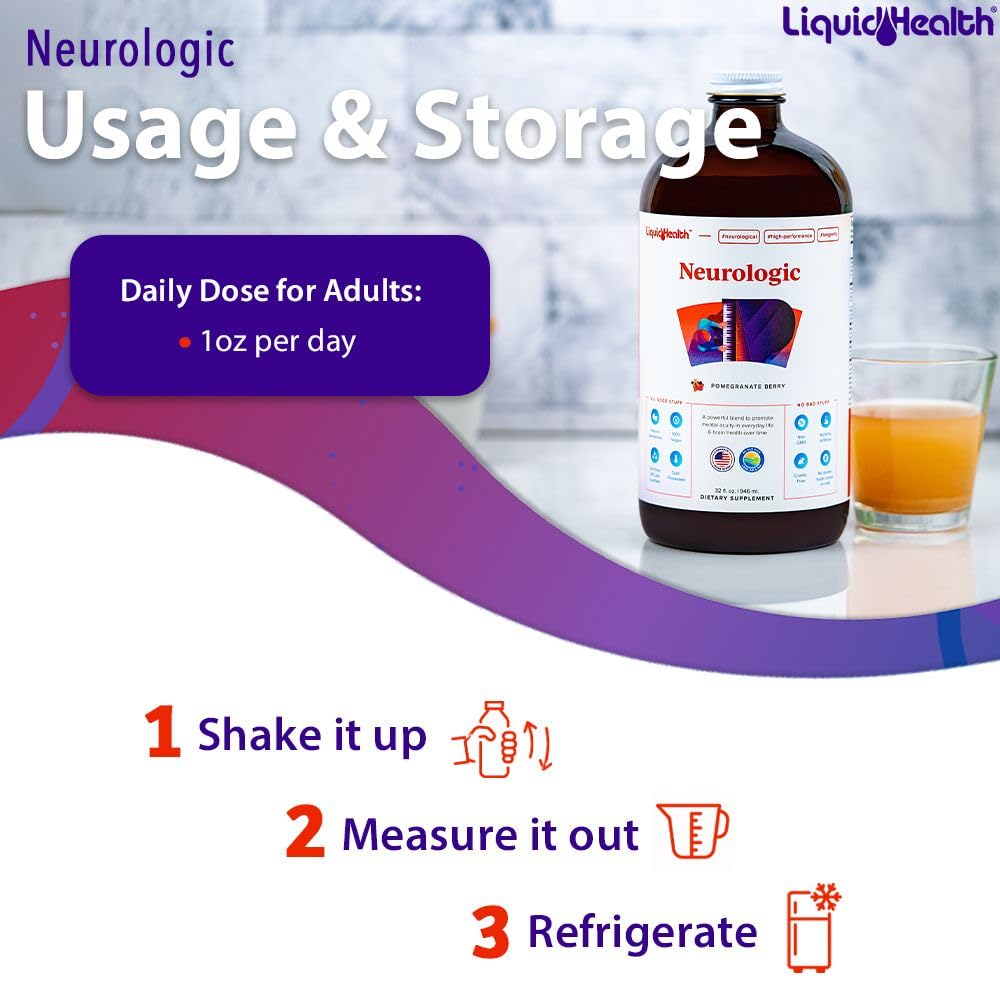 LIQUIDHEALTH Neurologic Focus Supplement - Brain Booster Nootropic Supplement for Cognitive Function, Memory & Focus with Ginkgo Biloba, Choline, L-Theanine & Phosphatidylserine - USA Made (2 Pack) LIQUIDHEALTH Au supplements
