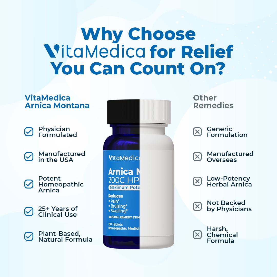 VitaMedica Arnica Montana 200C Rapid Dissolve Tablets for Natural Pain, Bruising, and Swelling Support - High Potency Homeopathic Medicine for Injury and Surgery Recovery - 150 Ct - 50 Servings VitaMedica Au supplements