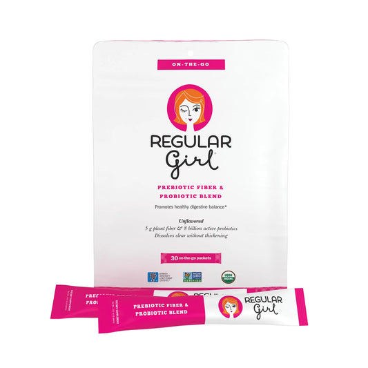 Regular Girl Organic Powder, Prebiotic Fiber Supplement and Probiotics for Women, Low FODMAP, 30 On-The-Go Packets, Unflavored, 30 Serving Packets Regular GirlAU supplements