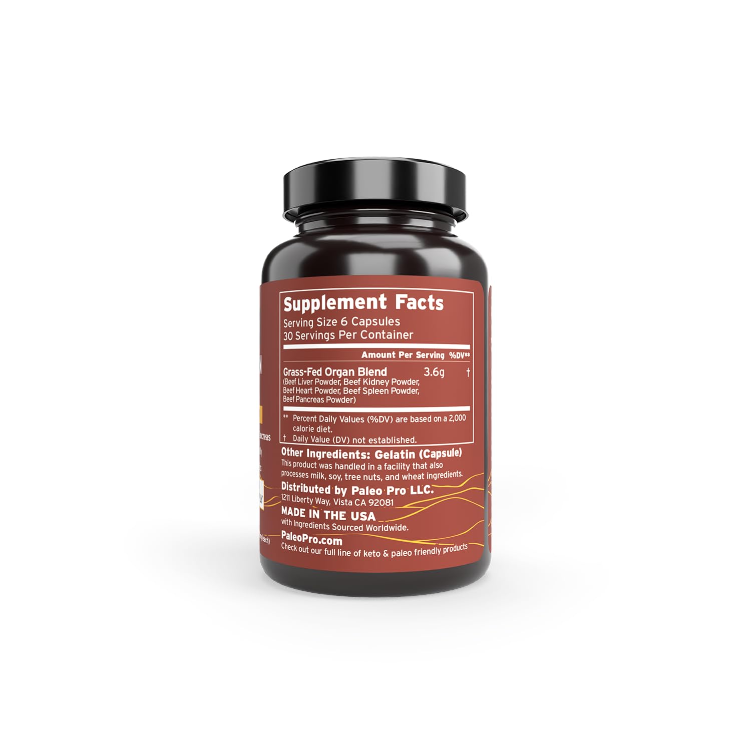Paleo Pro O.G. Blend Premium Beef Organs Capsules, Kidney, Heart, Liver, Spleen and Pancreas from Grass Fed & Pastured Cows, Dietary Supplement, No GMO, 180 Capsules (Beef Organ Complex) Paleo Pro Au supplements