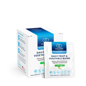 Equilife Daily Fruit & Vegetable Blend, Superfood Antioxidant Supplement, Crisp Apple Flavor with Vitamin C, Fiber, and 9 Essential Amino Acids, Supports Energy, Vegan, 14 Single Serve Packets Equilife Au supplements